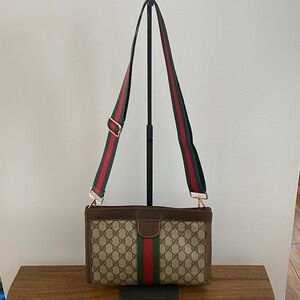 Gucci GG Canvas Web Sherry Line Clutch w/Unbranded Strap & Removable D-Rings